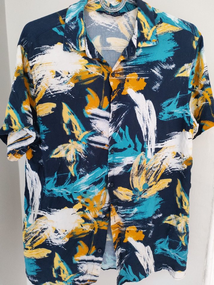 Erkek Kısa Kollu Çok Renkli Batik Desenli Gömlek - Görsel 2