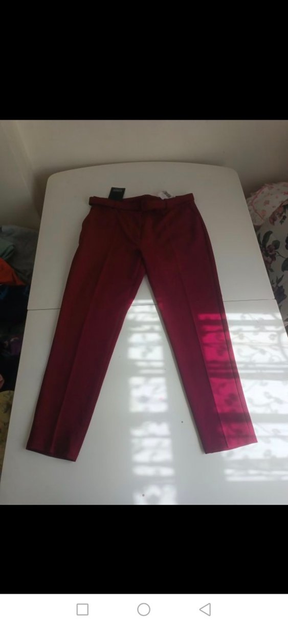 Kemer Detaylı Bordo Kadın Kumaş Pantolon - Görsel 2