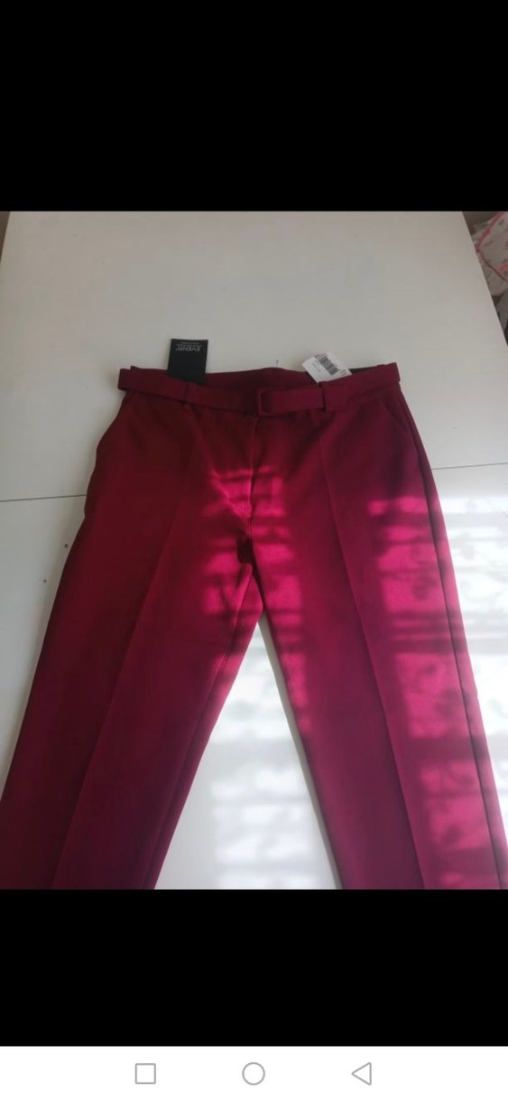 Kemer Detaylı Bordo Kadın Kumaş Pantolon - Görsel 3