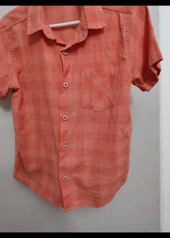 Erkek Çocuk Kırmızı Kısa Kollu Keten Gömlek - Görsel 2