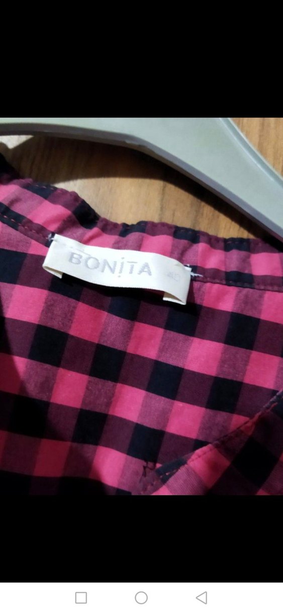 Pembe Kareli Bohem V Yaka elbise - Görsel 4