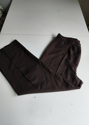 Kahverengi Midi Keten Kadın Kumaş Pantolon - Görsel 2