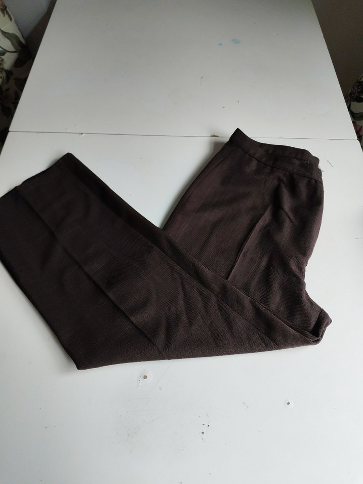 Kahverengi Midi Keten Kadın Kumaş Pantolon - Görsel 2