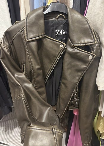 s Beden siyah Renk Haki Kadın Deri Biker Ceket