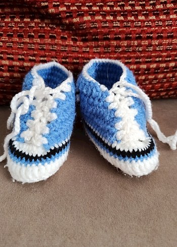 Mavi Örgü Erkek Bebek Patik - Görsel 2