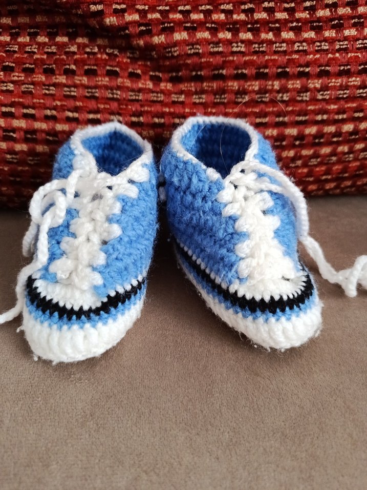 Mavi Örgü Erkek Bebek Patik - Görsel 2