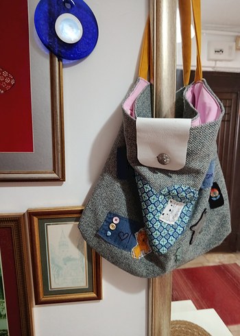 Düğmeli Gri Denim Bohem Kadın Çanta - Görsel 6