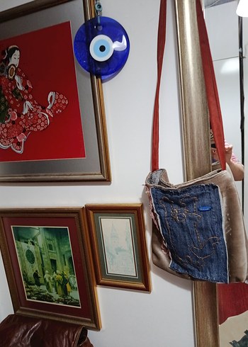 Kot Kumaş detaylı kedili Kadın Çanta - Görsel 3