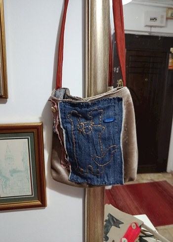 Kot Kumaş detaylı kedili Kadın Çanta - Görsel 2