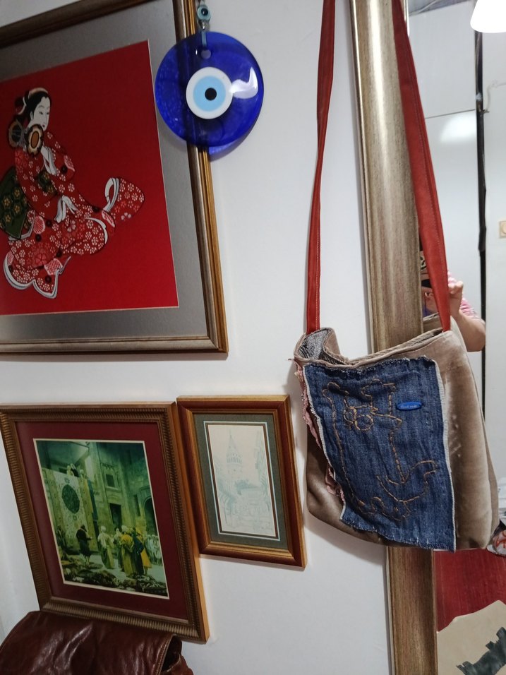 Kot Kumaş detaylı kedili Kadın Çanta - Görsel 3