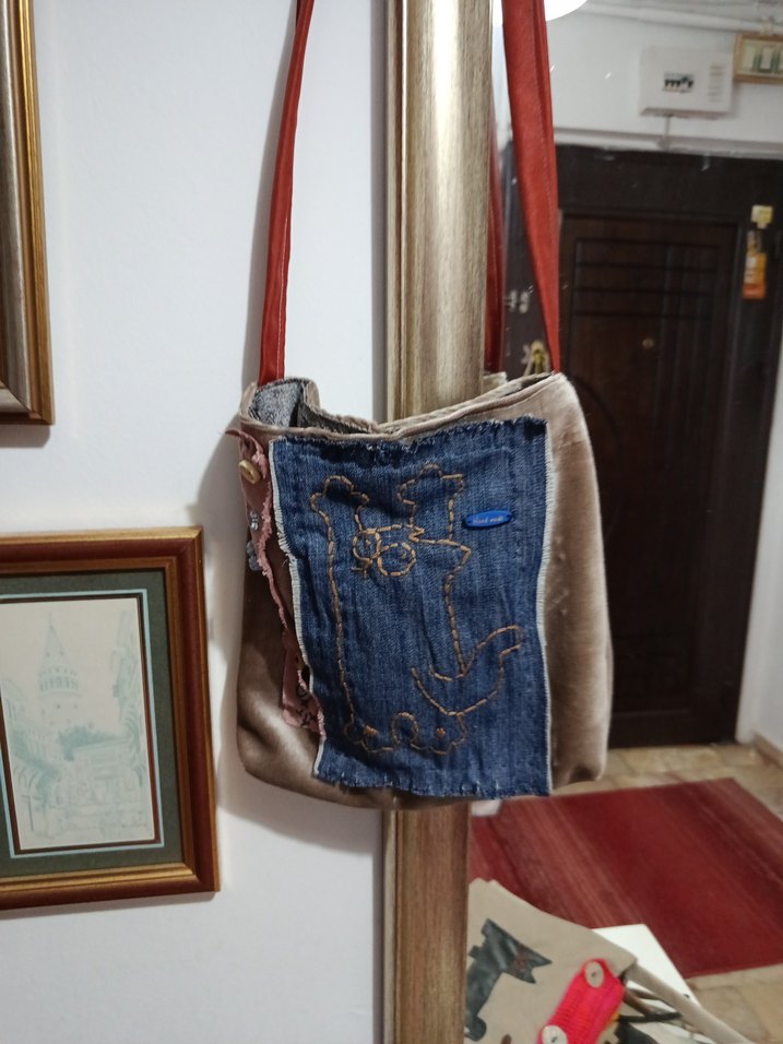 Kot Kumaş detaylı kedili Kadın Çanta - Görsel 2