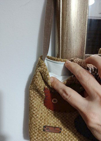 Kahverengi  Desenli Örgü  detaylı Bohem Kadın Çanta - Görsel 3