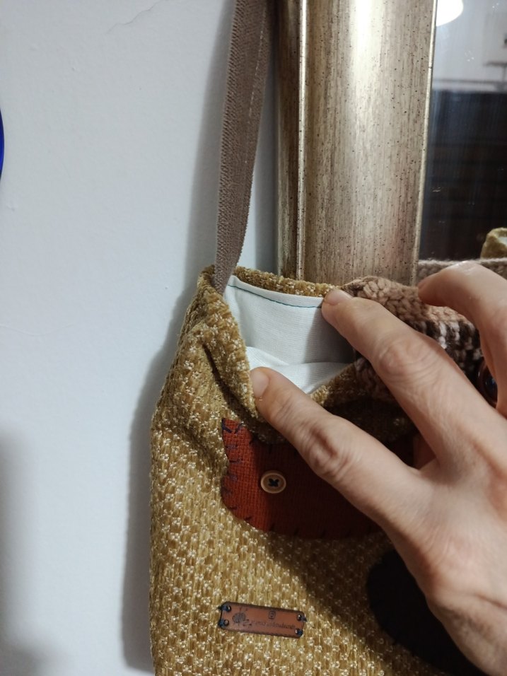 Kahverengi  Desenli Örgü  detaylı Bohem Kadın Çanta - Görsel 3