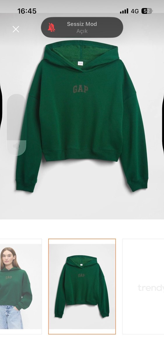 GAP Kadın Yeşil Kapüşonlu Sweatshirt - Görsel 5