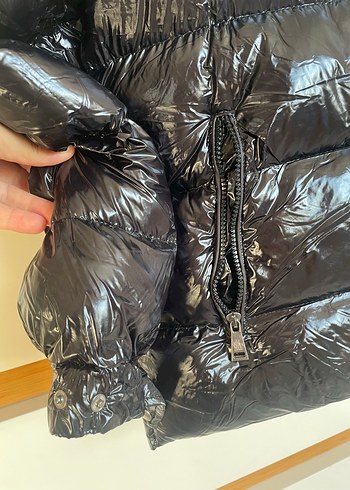 Erkek orijinal moncler Siyah Parlak Deri Mont - Görsel 7