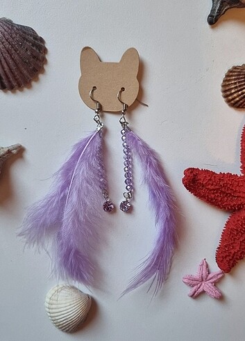Lilac tüylü çift küpe
