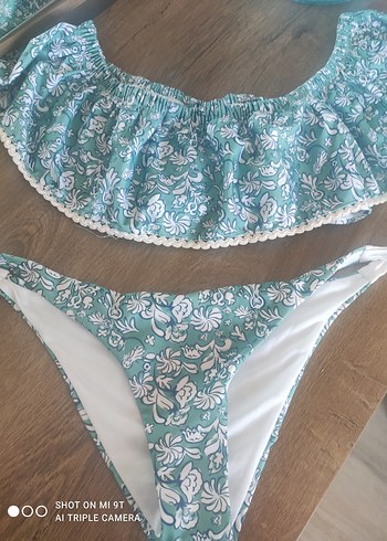 Fırfırlı Turkuaz Bohem Bikini