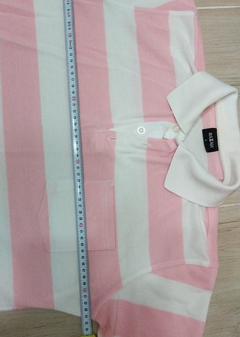 EN 54, BOY 65 Pembe Beyaz Çizgili Kısa Kollu Polo Tişört - Görsel 5