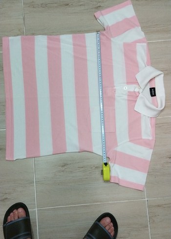 EN 54, BOY 65 Pembe Beyaz Çizgili Kısa Kollu Polo Tişört - Görsel 4