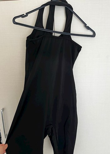 Siyah Yüksek Yakalı Kolsuz Midi Tulum mayo - Görsel 4