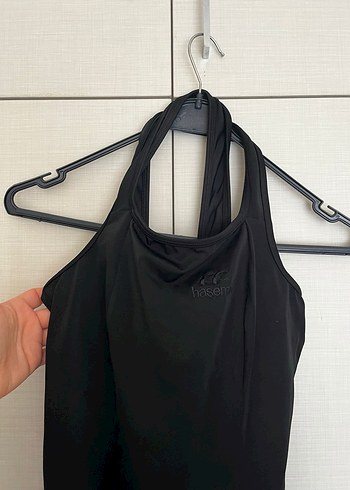 Siyah Yüksek Yakalı Kolsuz Midi Tulum mayo - Görsel 3