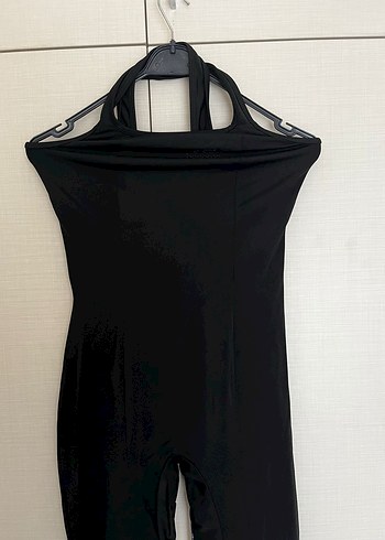 Siyah Yüksek Yakalı Kolsuz Midi Tulum mayo - Görsel 2