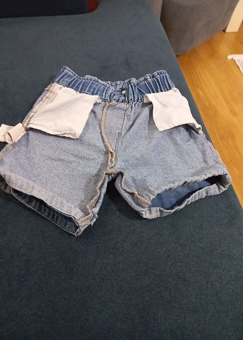 Kızlar için Mavi Kot Şort, Bol Kesim - Görsel 3