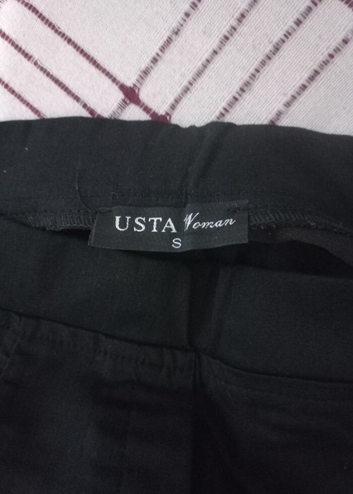 Usta marka siyah beli düz lastikli s beden likralı keten pantolo - Görsel 2