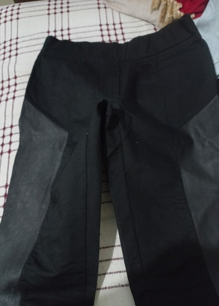 Usta marka siyah beli düz lastikli s beden likralı keten pantolo - Görsel 3
