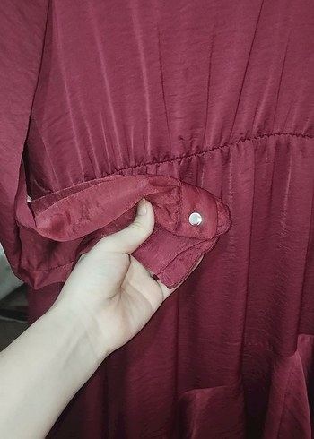 Bordo Uzun Fırfırlı Kadın tesettür Elbise - Görsel 5