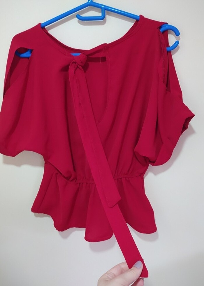 Kadın kırmızı bluz yazlık bluz - Görsel 2