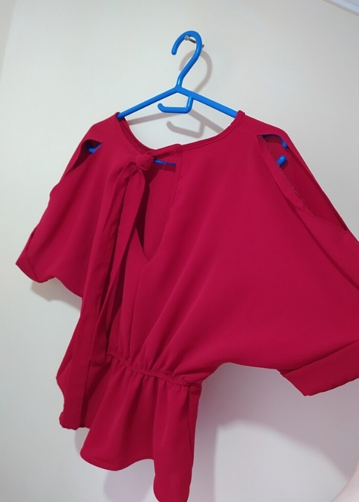 Kadın kırmızı bluz yazlık bluz - Görsel 3