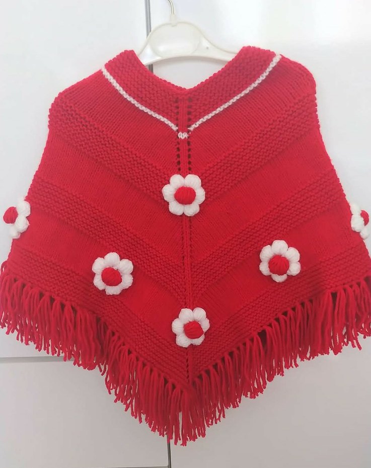 Kırmızı çiçekli Kız Panço.. - Görsel 2