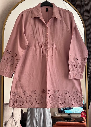 Pembe Nakışlı Bohem Bluz