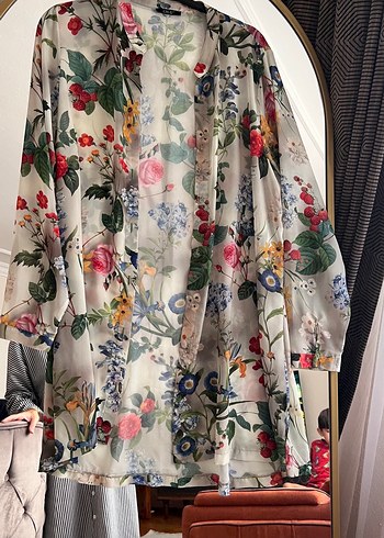 Çiçek Desenli Bohem Midi Kimono