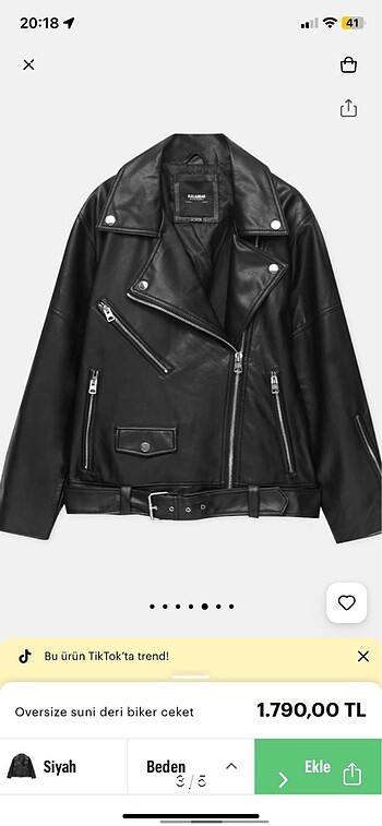 m Beden Pull and bear deri ceket