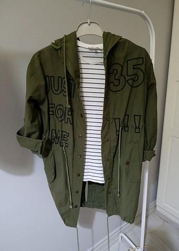 Kadın Haki Midi Streetwear Keten Ceket