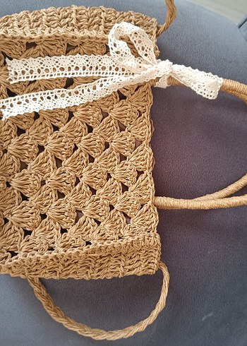 Bej Dantel Detaylı Bohem Örgü Kadın Çanta - Görsel 2