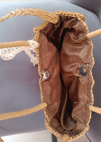 Bej Dantel Detaylı Bohem Örgü Kadın Çanta - Görsel 3