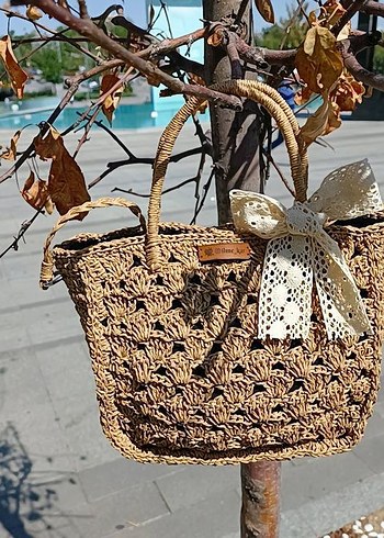 Dantel Fiyonk Detaylı Bohem Örgü Kadın Çanta - Görsel 3