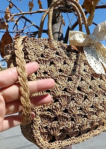 Dantel Fiyonk Detaylı Bohem Örgü Kadın Çanta - Görsel 2