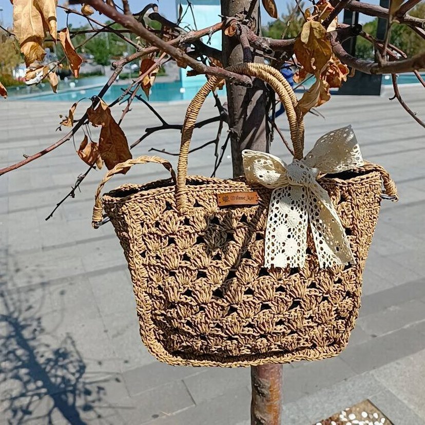 Dantel Fiyonk Detaylı Bohem Örgü Kadın Çanta - Görsel 3