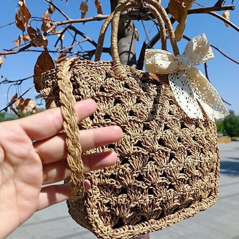 Dantel Fiyonk Detaylı Bohem Örgü Kadın Çanta - Görsel 2