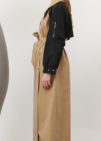 Kemerli Uzun Bej Trençkot - Görsel 2