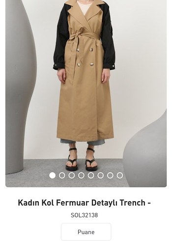 Kemerli Uzun Bej Trençkot - Görsel 4