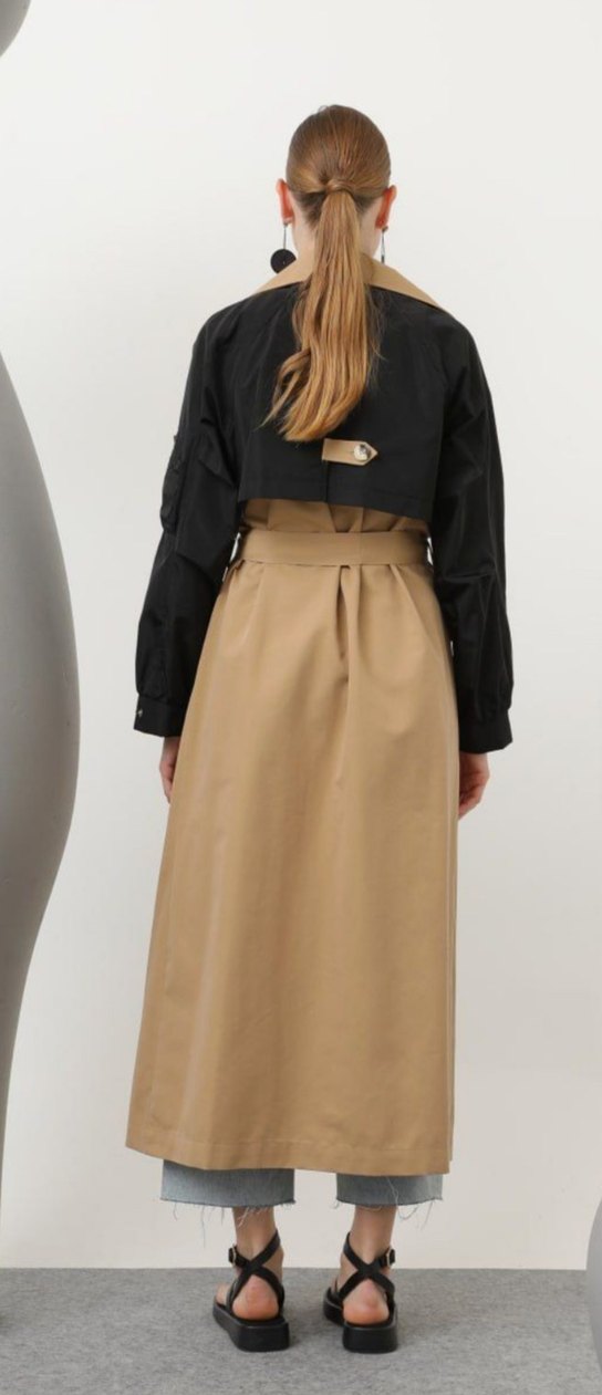 Kemerli Uzun Bej Trençkot - Görsel 3