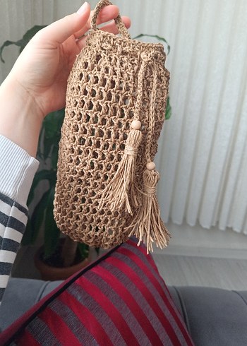 Bej Örgü Bohem poşetlik - Görsel 2