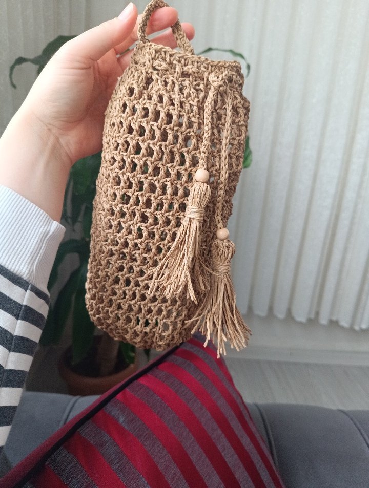 Bej Örgü Bohem poşetlik - Görsel 2