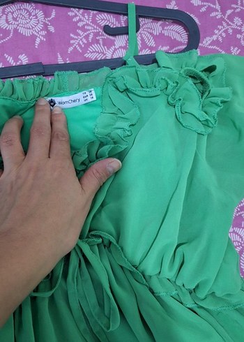 Volanlı Yeşil Uzun Bohem Elbise - Görsel 6