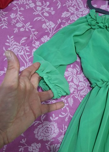 Volanlı Yeşil Uzun Bohem Elbise - Görsel 5